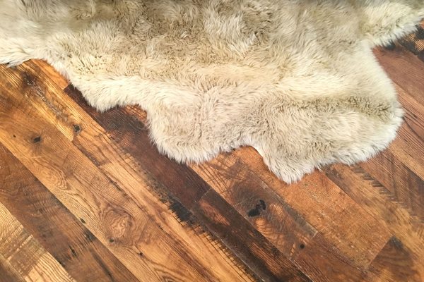 Sheepskin area rug on hardwood floor, Can You Brush A Sheepskin Rug? [And How To]