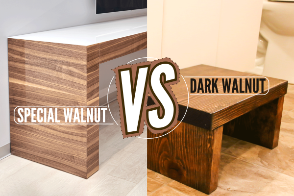 Collaged photo of special walnut and dark walnut, Special Walnut Vs. Dark Walnut: Which Stain To Choose?