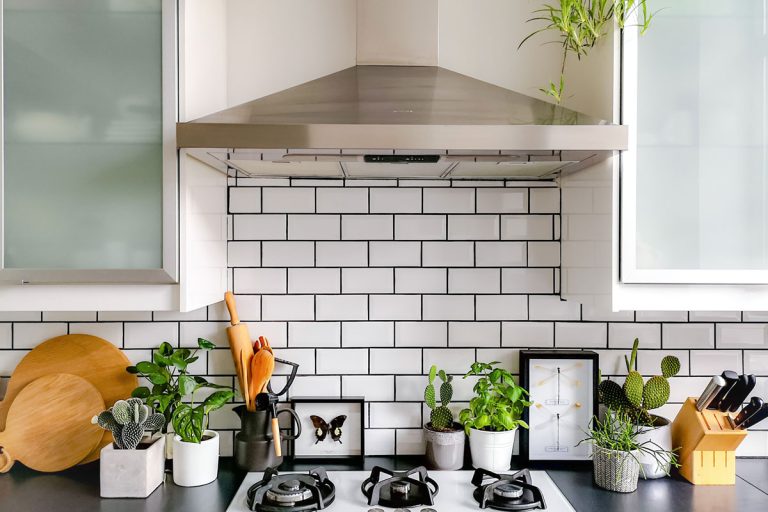 White brick subway tile used for a backsplash in the kitchen with small basil leaves, Can You Put Subway Tile Over Drywall?