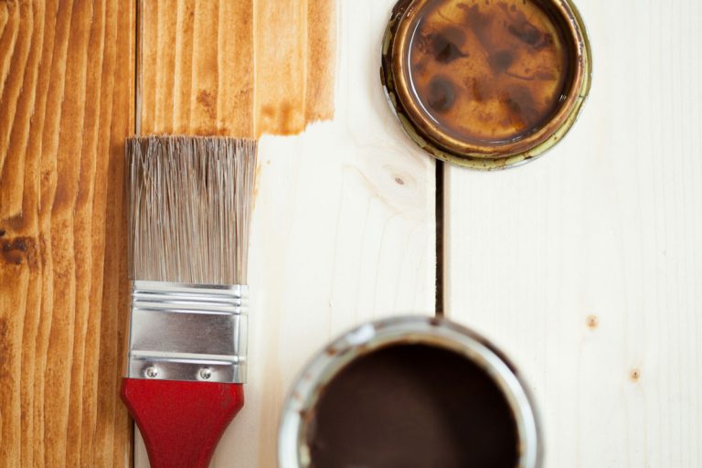 Wooden boards, brown paint and paintbrush, horizontal, How To Seal White Washed Wood