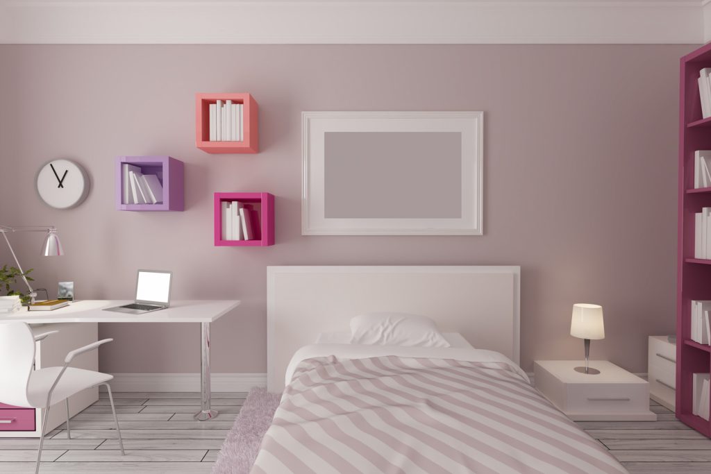 pink girl bedroom interior design idea realistic 3D rendering