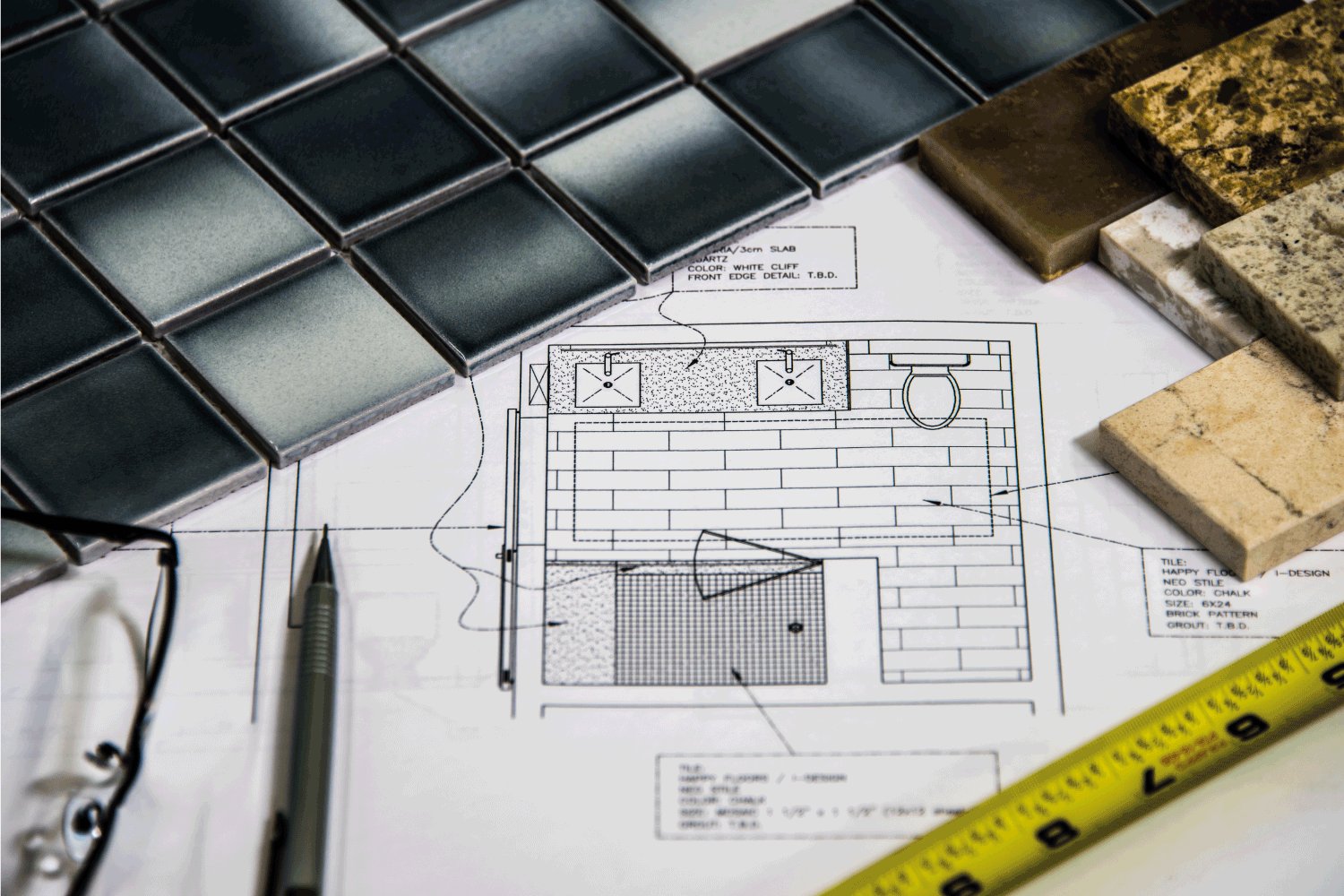 plan and layout of tile pattern of a bathroom