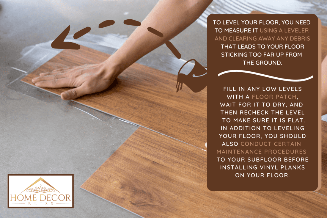 step of Vinyl installation by laying vinyl sheet tiles on notched trowel glue area , floor decorate business - How To Level A Floor For Vinyl Planks