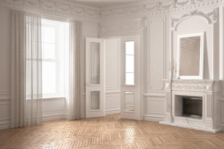 Classic empty room with big window and fireplace, How To Paint Wood Trim White
