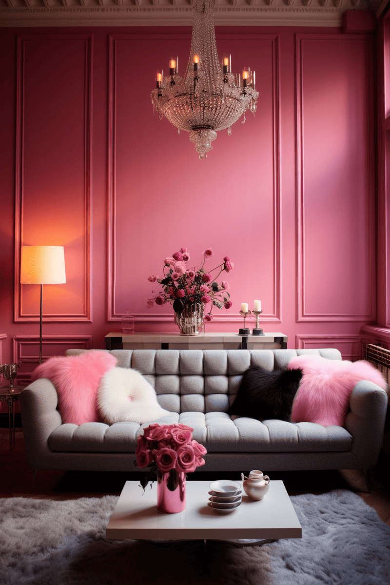 Enhance your interior with the vibrancy of pink. For added softness, consider various shades of pink that match your style. Experiment with dark pink, elegantly blended with gray, for depth and structure
