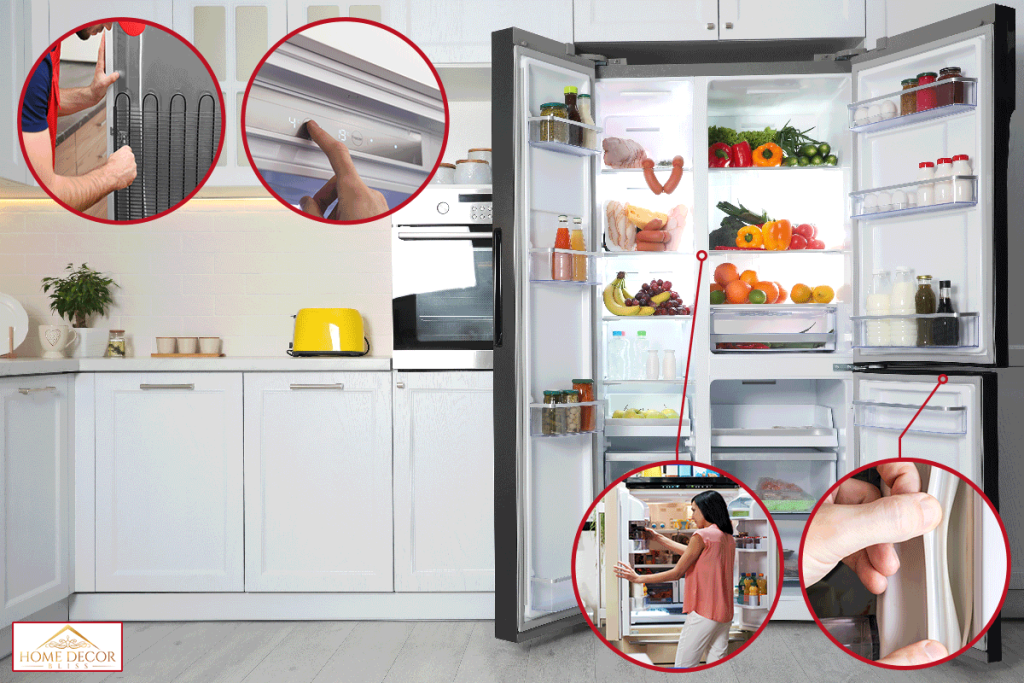 Open refrigerator filled with food in kitchen, GE Profile Refrigerator Not Cooling — What To Do?