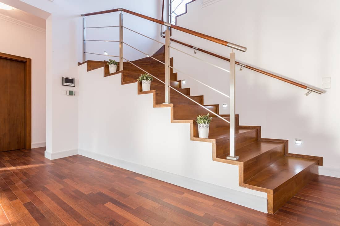 Hard wooden flooring for a living room and a staircase leading to the second floor