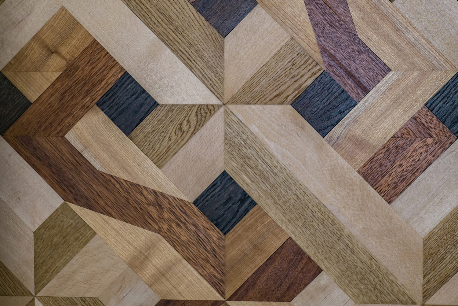 Intarsie parquet as parquet floor, design from several wood species, oak, maple, cherry tree, beech, ash