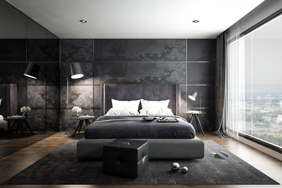 Interior bedroom mock-up, black modern style