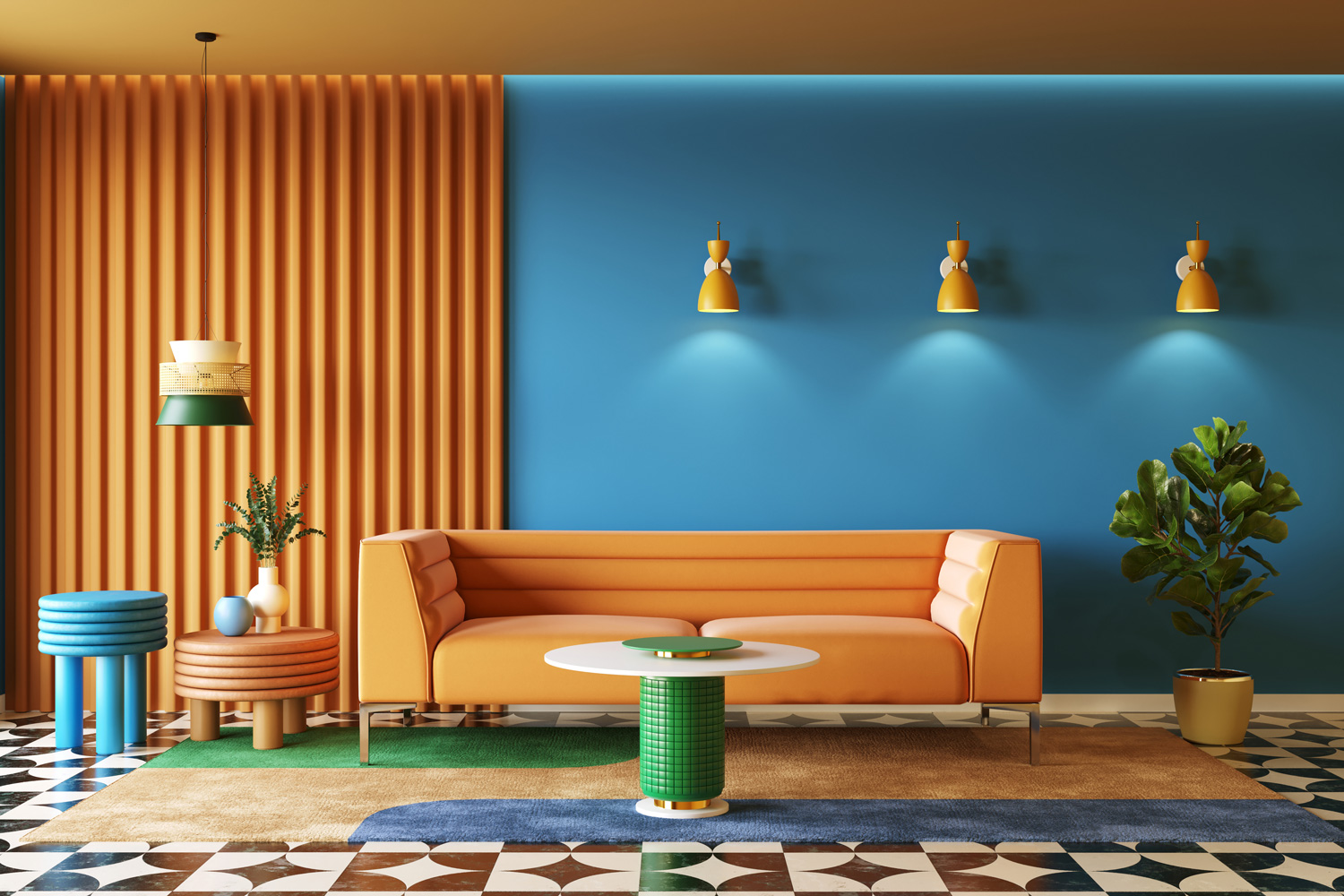 Interior design of colorful living room, interior concept of memphis design,