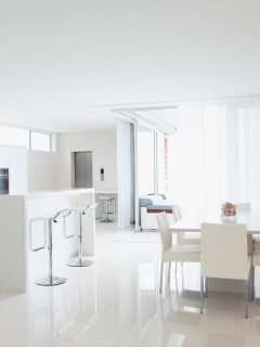 Interior of an ultra modern house color themed in white, What Color White To Paint Ceiling?