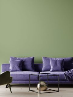 Large room with bright accent sofa and cozy armchairs, 11 Green And Purple Color Scheme Ideas