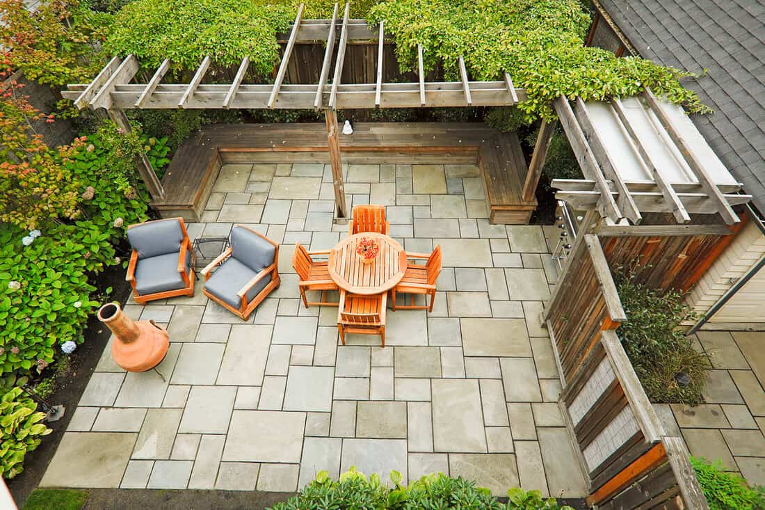 Looking down on a cozy outdoor living patio