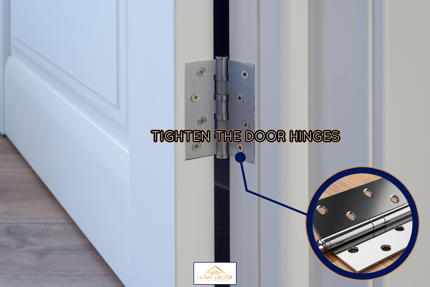 Metal chrome hinged hinges on a white interior door - How To Keep A Door From Closing On Its Own