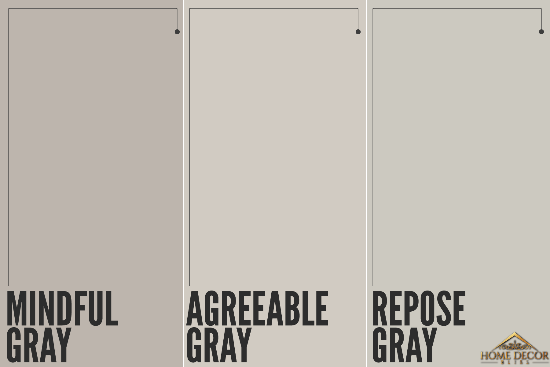 A collaged photo of Mindful gray, Agreeable gray, and Repose Gray, Mindful Gray Vs Agreeable Gray Vs Repose Gray