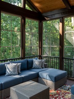 New modern screened porch with patio furniture, How To Build A Four Season Sunroom On A Deck
