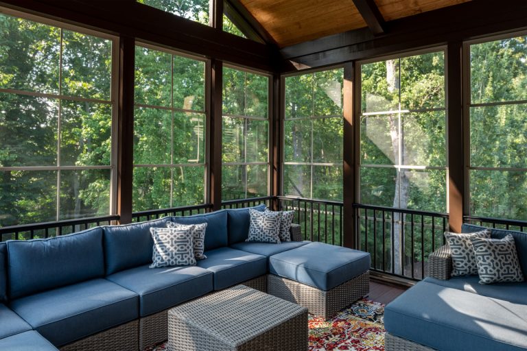 New modern screened porch with patio furniture, How To Build A Four Season Sunroom On A Deck