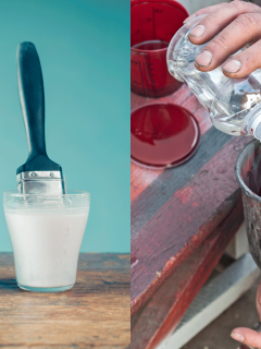 A collaged photo of a paint thinner and brush cleaner, Paint Thinner Vs Brush Cleaner: Are They The Same?