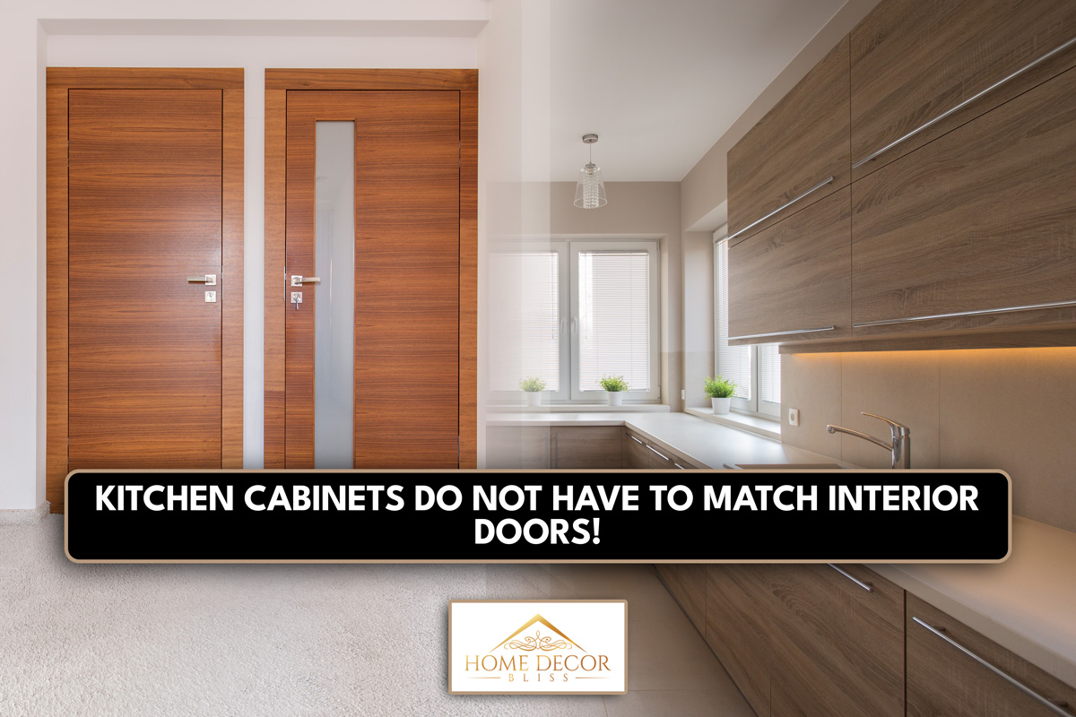 Wooden cupboards in beige kitchen, Should Kitchen Cabinets Match Interior Doors?