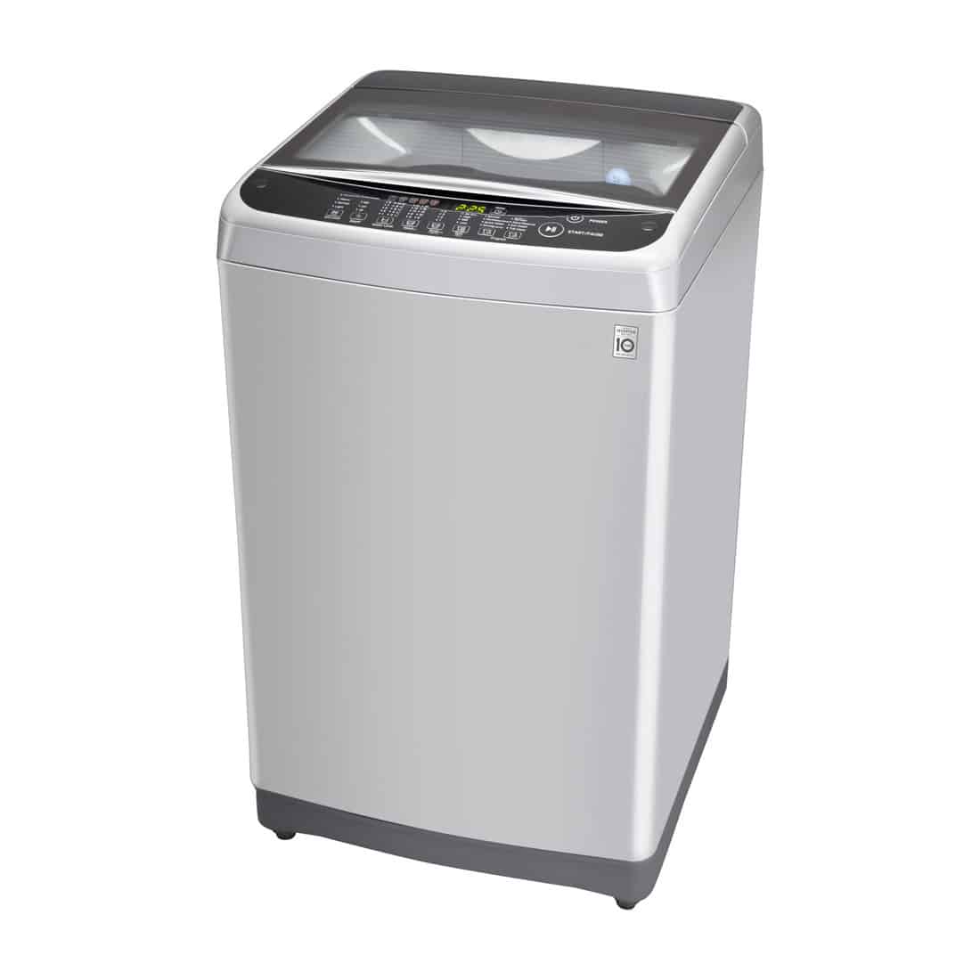 Top Load Washing Machine Isolated on White. Top Side View of Stainless Steel Fully Automatic Top Loading Washer with Integrated Control Panel. Household Domestic Appliances. Home Innovation