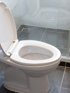 White toilet bowl on floor and a gray tiles on a bathroom, How To Find Model Number On A Gerber Toilet