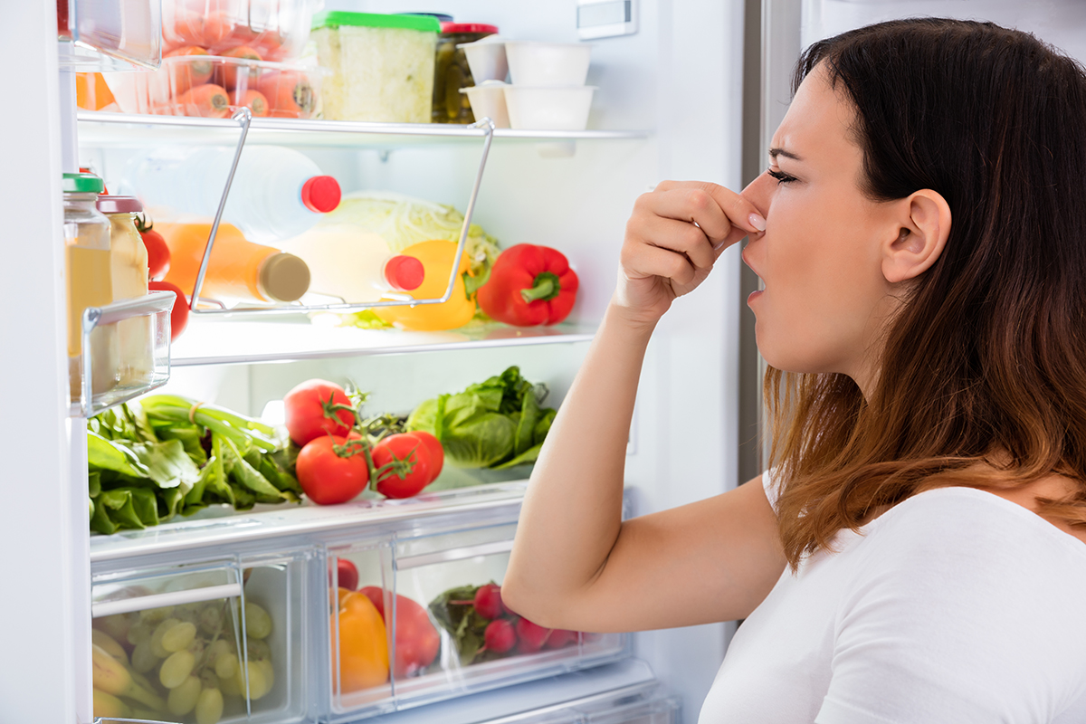 Woman noticed smell in front of refrigerator