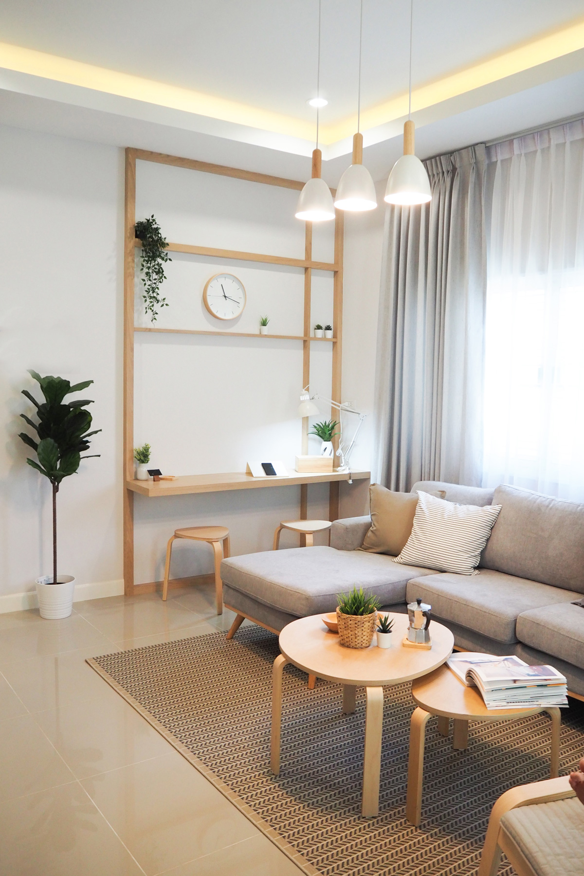 ivingroom area white and light wood tone interior house japanese style