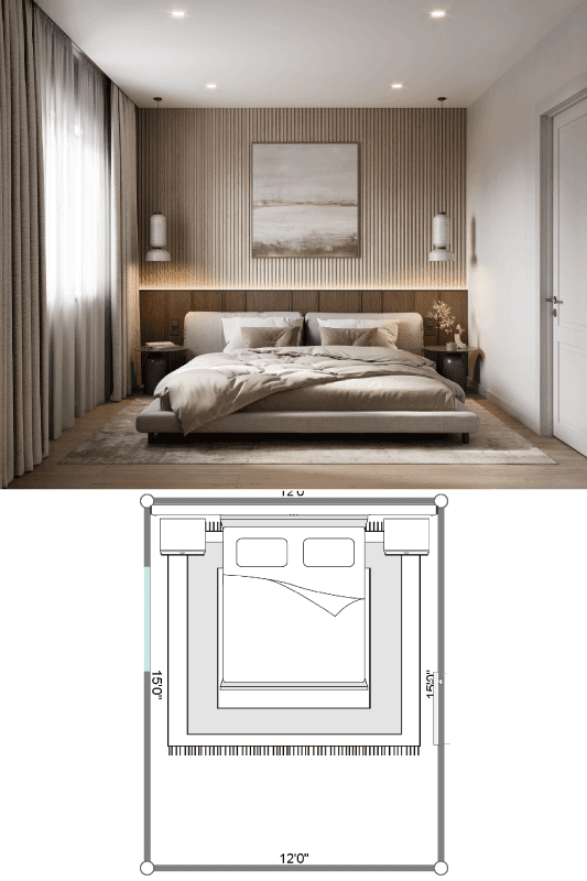 a bedroom interiors with minimal furniture