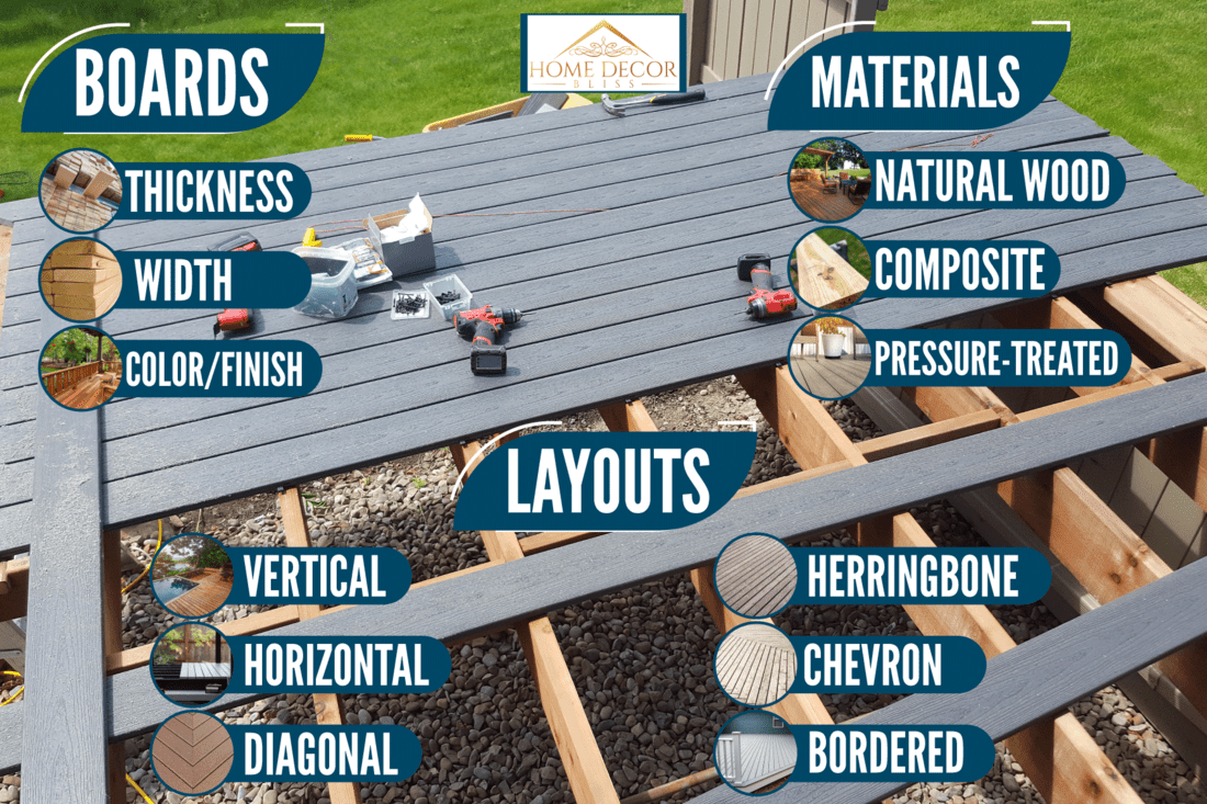 Constructing a black wooden deck at the backyard, 12 Types Of Decking Boards, Materials And Layouts