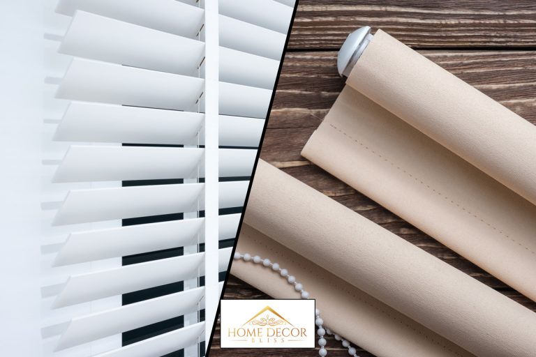 A collage of plantation shutter and roman shades, Plantation Shutters Vs Roman Shades: Which To Choose?