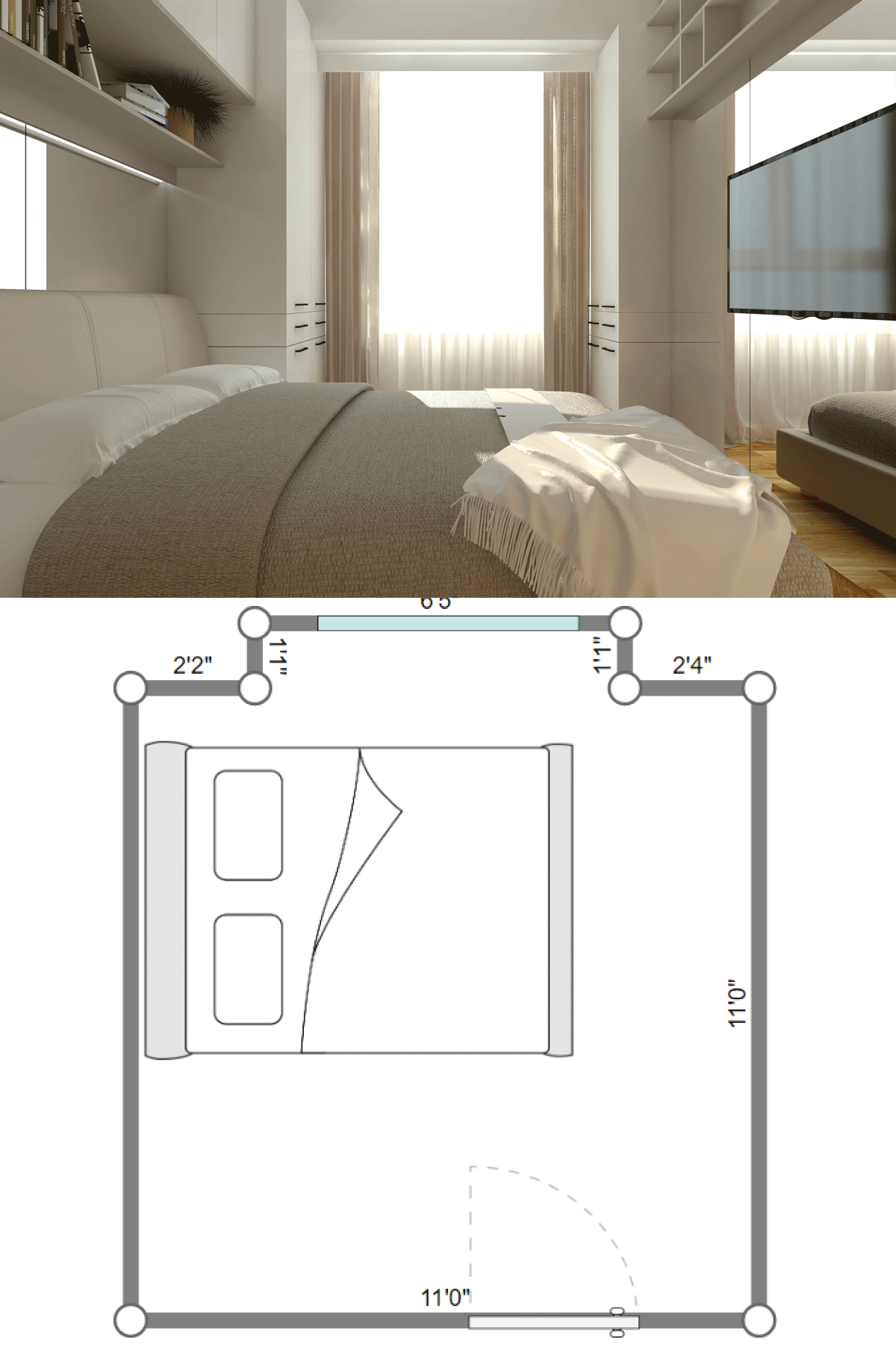 Interior of a small modern white bedroom