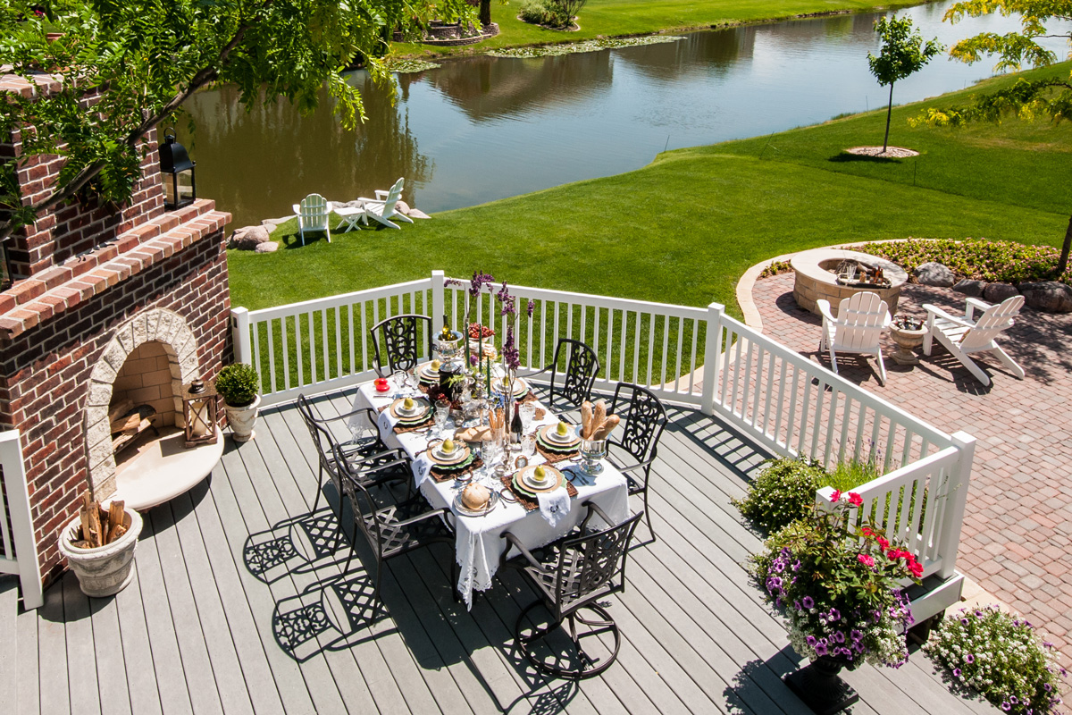 A classic American entertainment deck with a gorgeous dining area