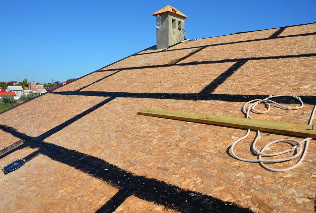 A close-up on an incomplete roofing construction
