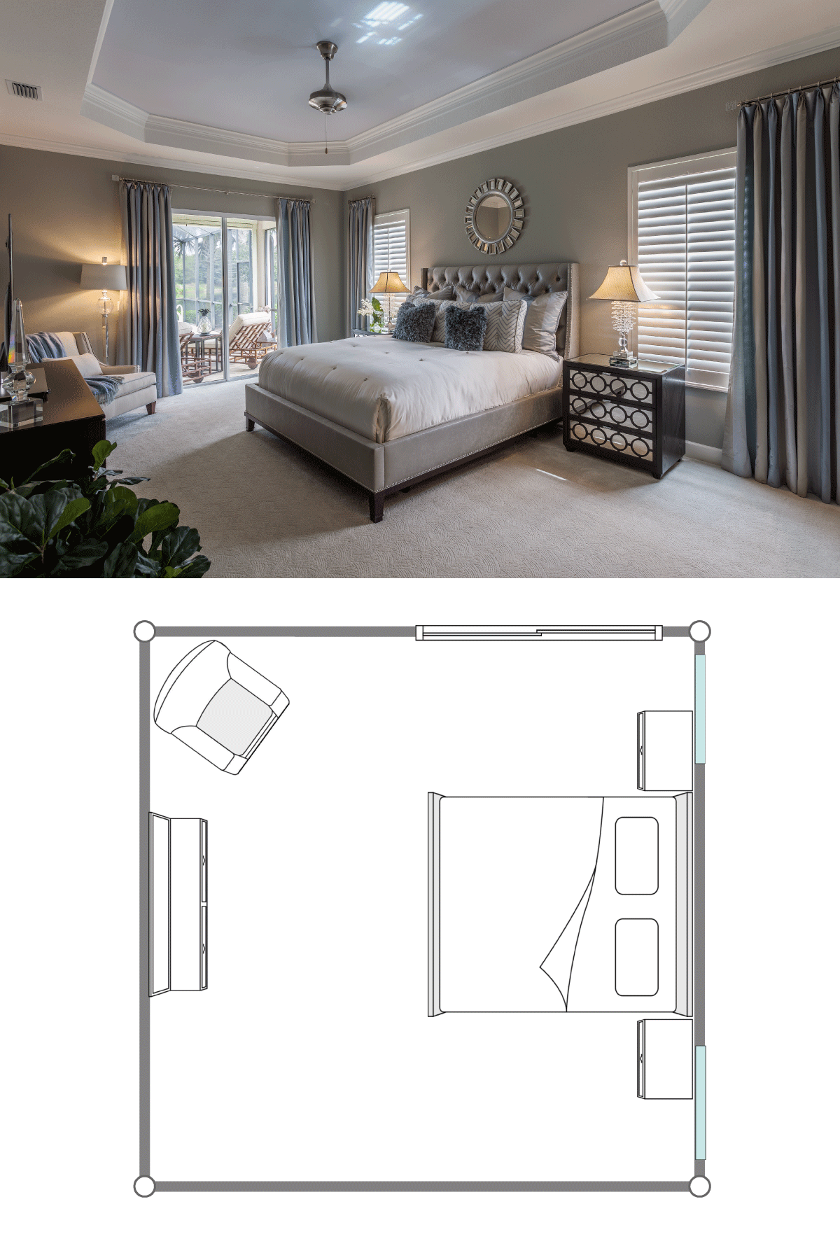 A large and luxurious modern bedroom with an expensive and comfortable king sized bed