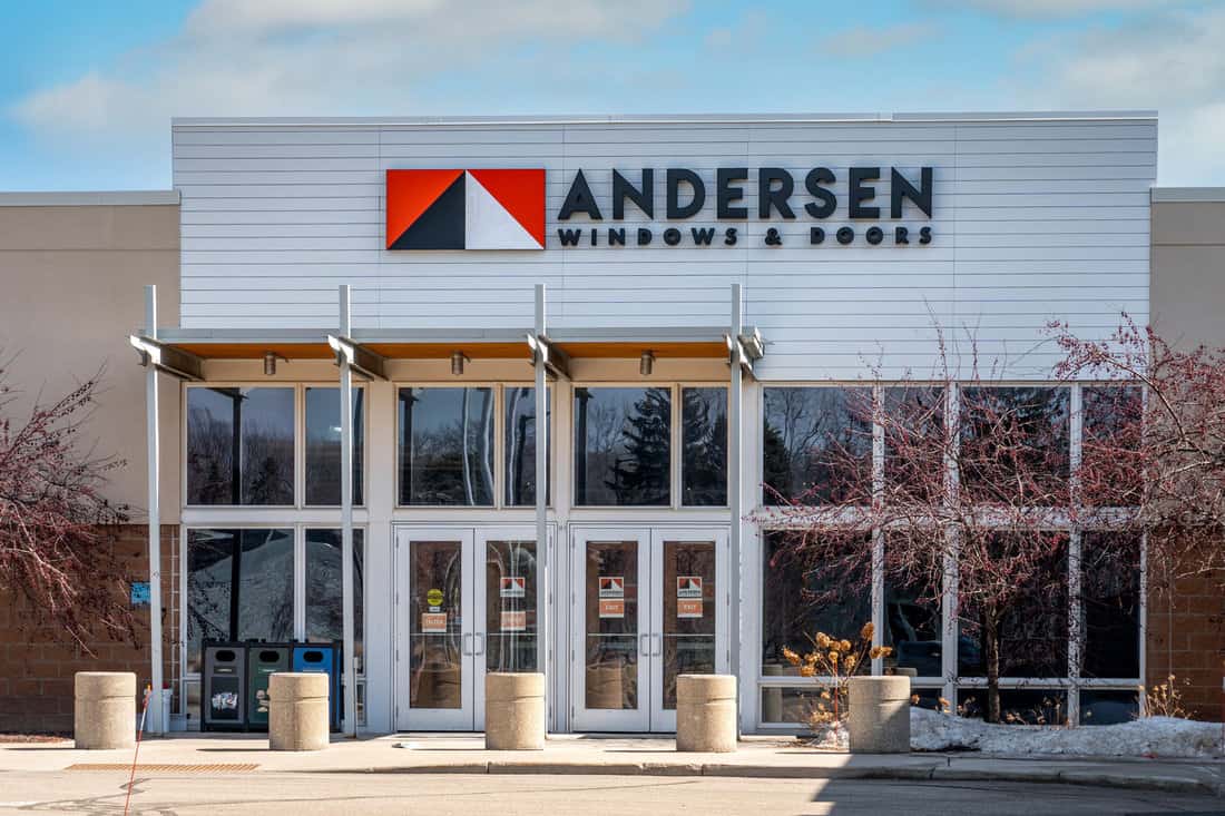Andersen Windows corporate headquarters exterior and trademark logo.