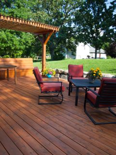 Backyard deck and pergola landscaping., How Long Does A Wooden Deck Last?