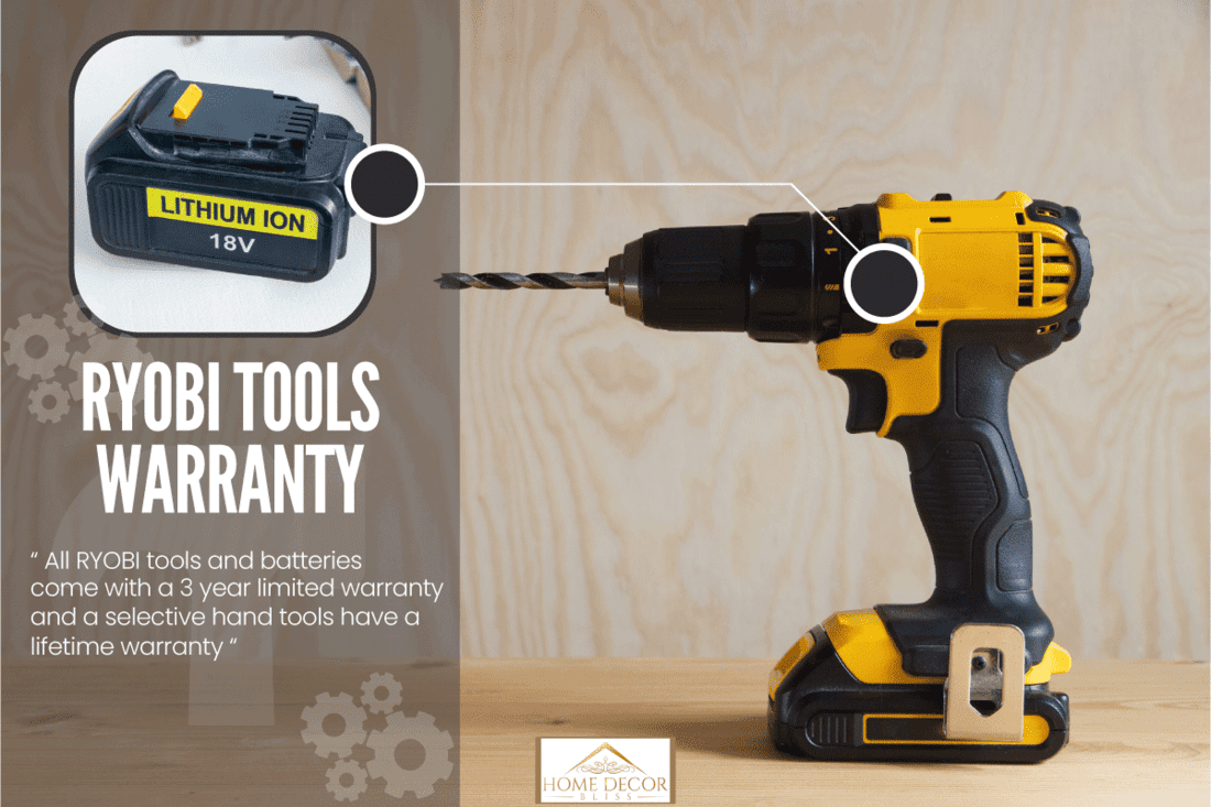Cordless drill against wooden background, rechargeable drill, Do RYOBI Tools And Batteries Have A Warranty?