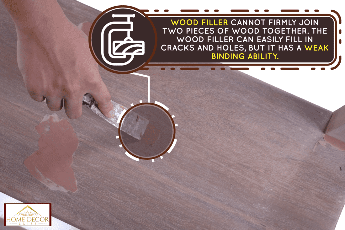 carpenter scraping excess wooden filler on the cracks using a chisel, Does Wood Filler Act As Glue? [And Which To Choose]