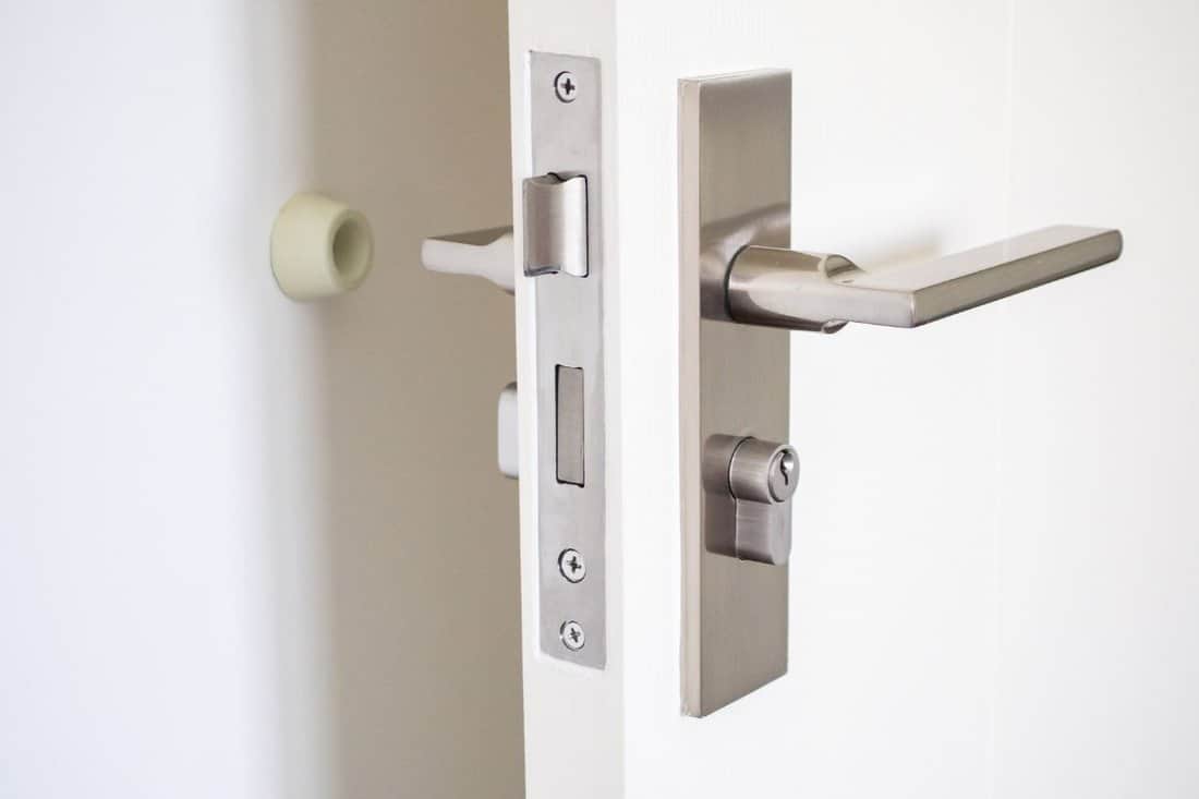 Wall mounted door stopper with modern door handle