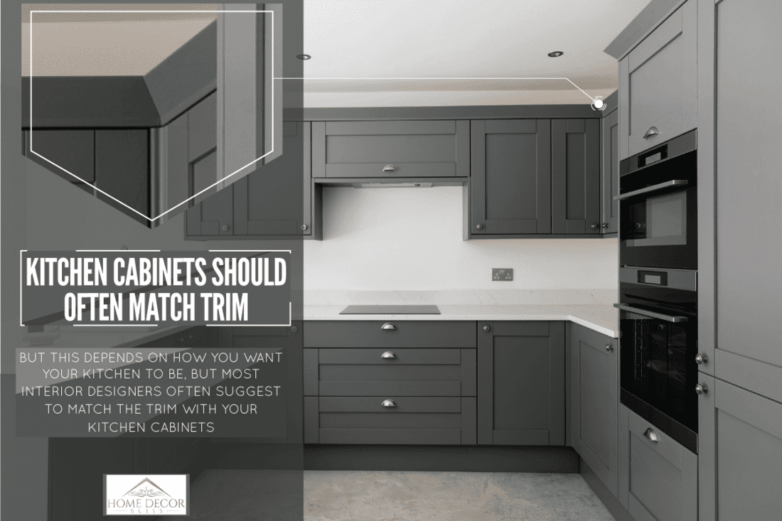A newly built kitchen in a new home in Northumberland, It is modern and is has a luxury style, Should Kitchen Cabinets Match Trim?