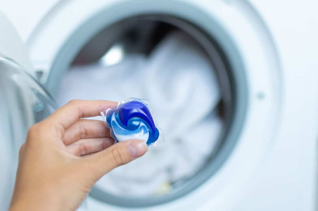 a tide pod washing gel in a washing machine