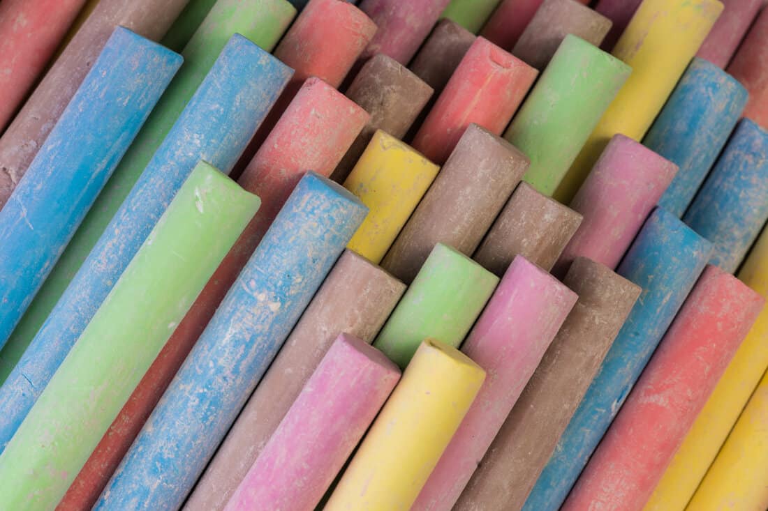 colorful dustless chalks, blue, red, yellow, green, purple