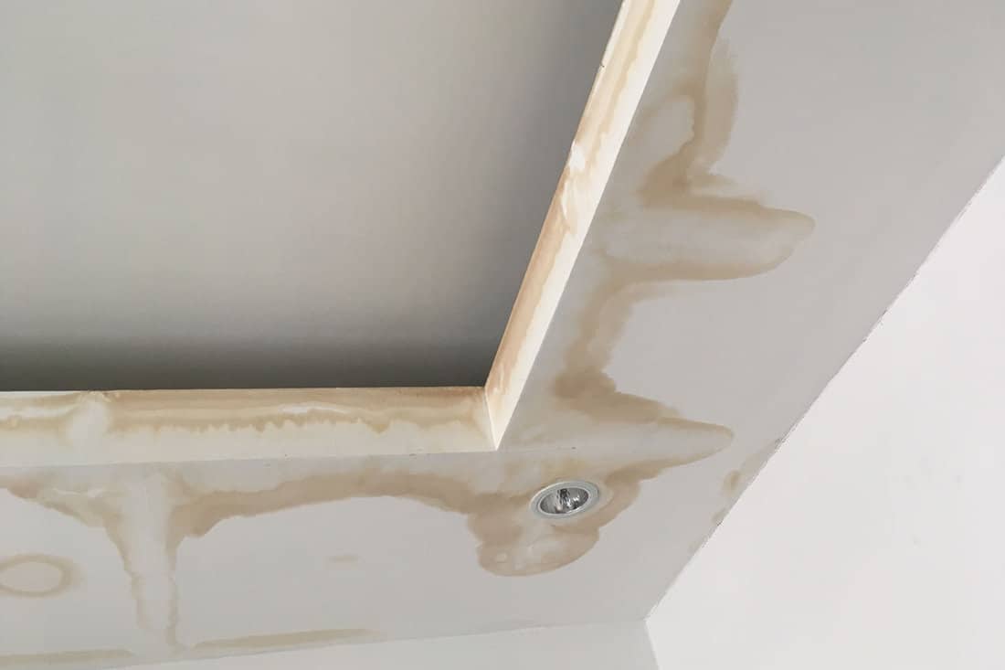 stain on the ceiling from leaking water