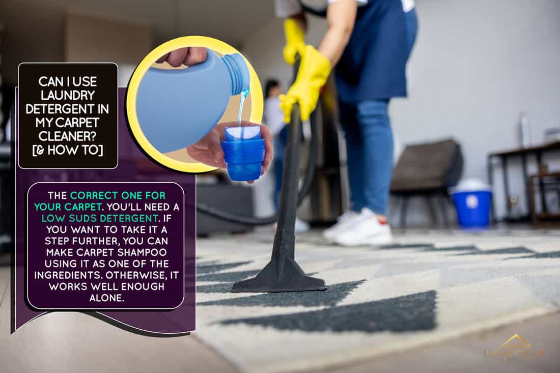 Close-up on a professional cleaner vacuuming a carpet while working at an apartment - housework concepts,Can I Use Laundry Detergent In My Carpet Cleaner? [& How To]