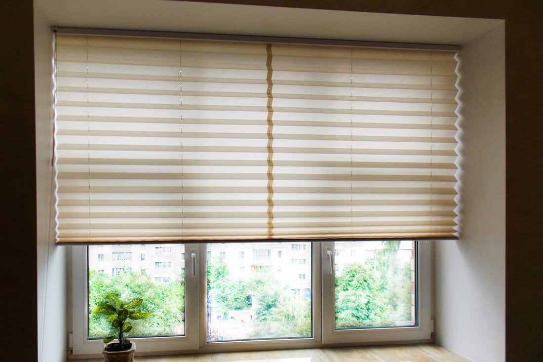 Beige blinds mounted outside