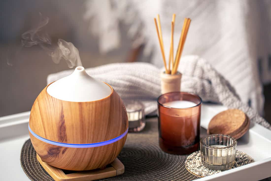 Humidifier and other relaxing equipments on a table