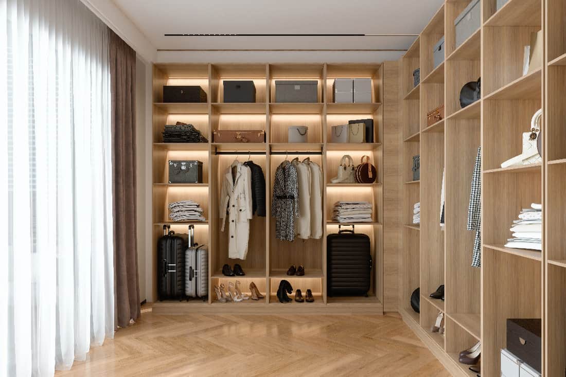 Modern dressing room interior wiith wardrobe