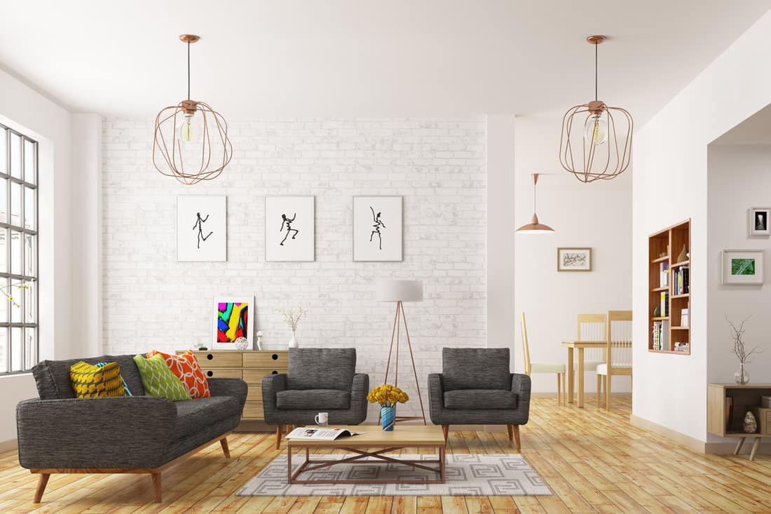 Turquouise Living Room Panoramic View. 3d Render