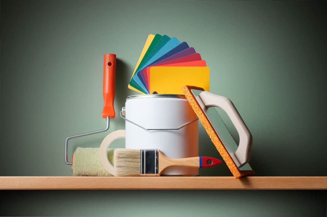 Painting equipment on the shelf paint stuffs brush roller paint