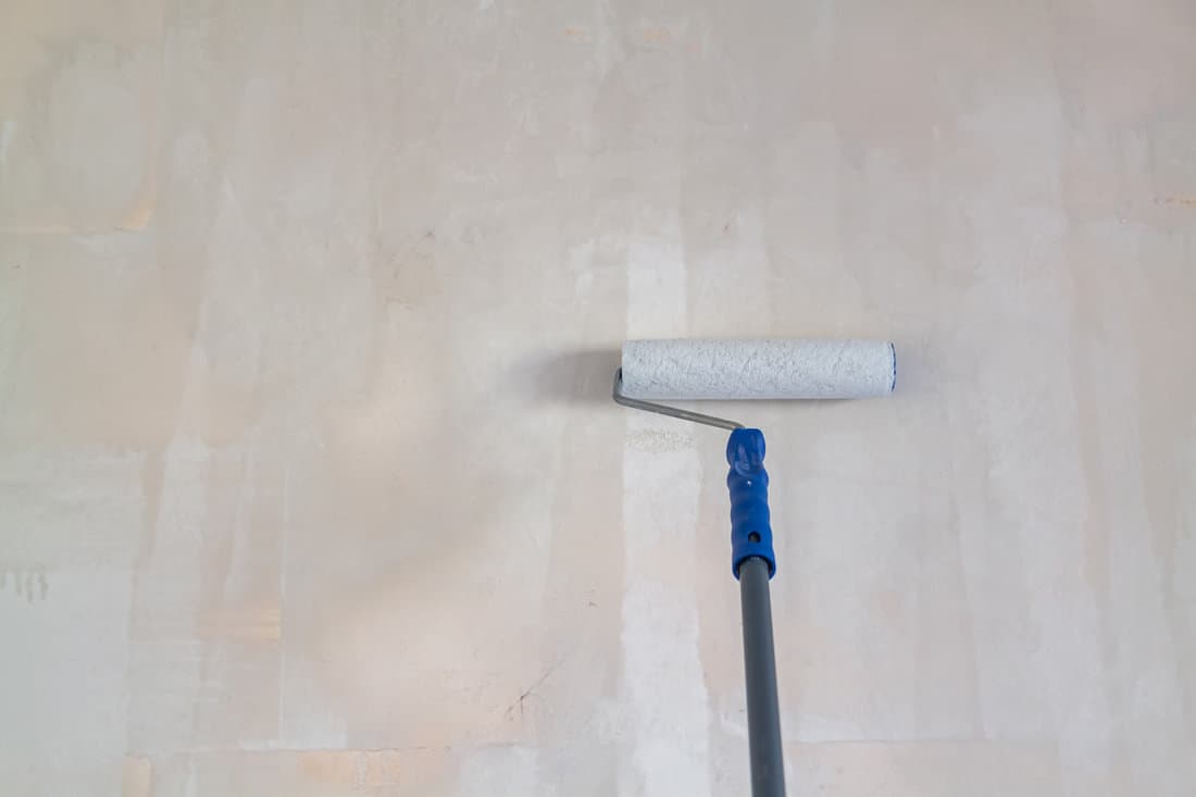 Primed with a roller with a primer putty wall before painting or gluing wallpaper.